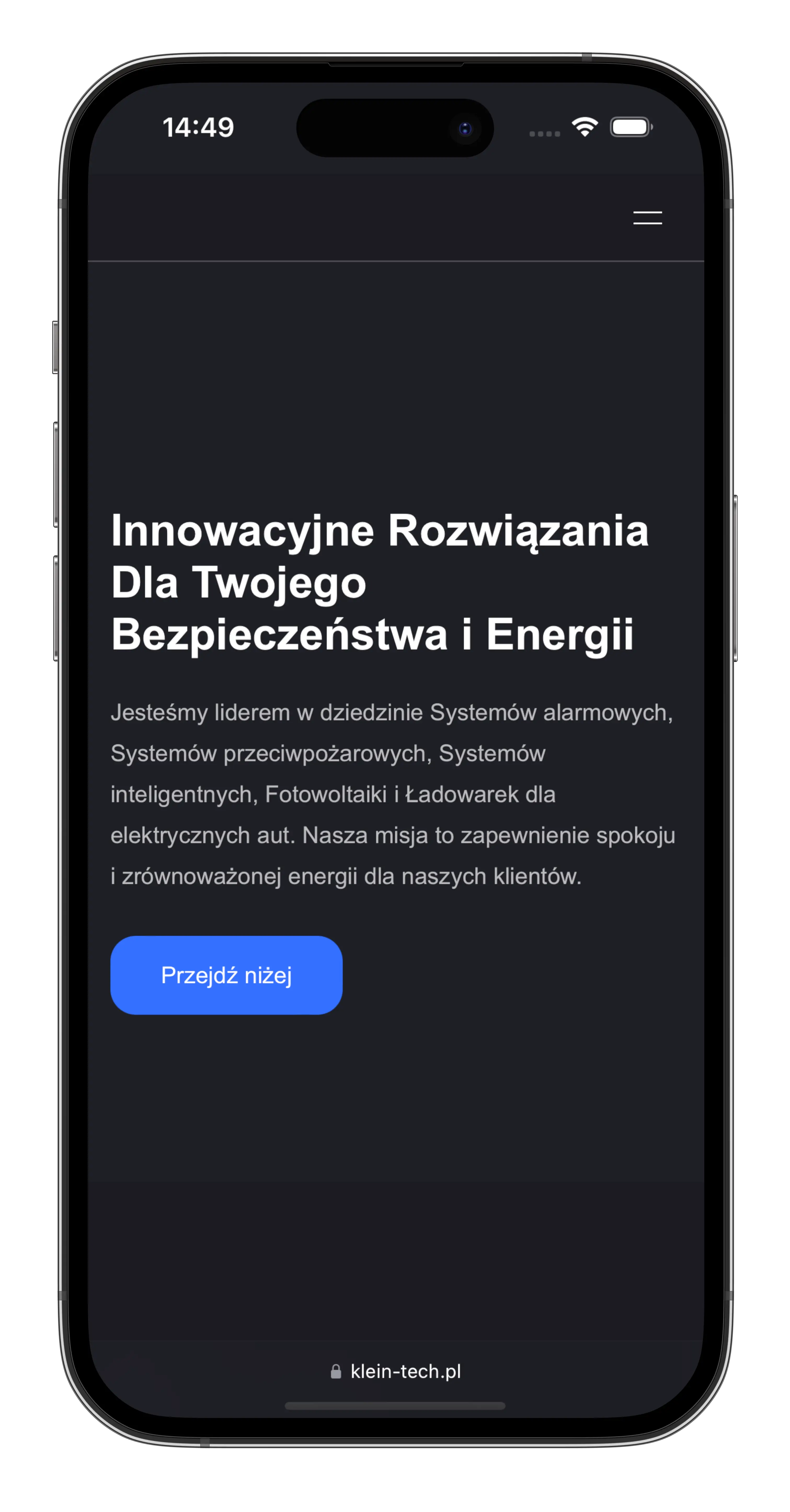Widok strony internetowej firmy Klein-Tech na urządzeniu mobilnym